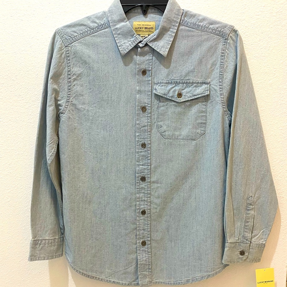 Lucky Brand Boys Long Sleeve Button Down Light Wash Denim Shirt - M